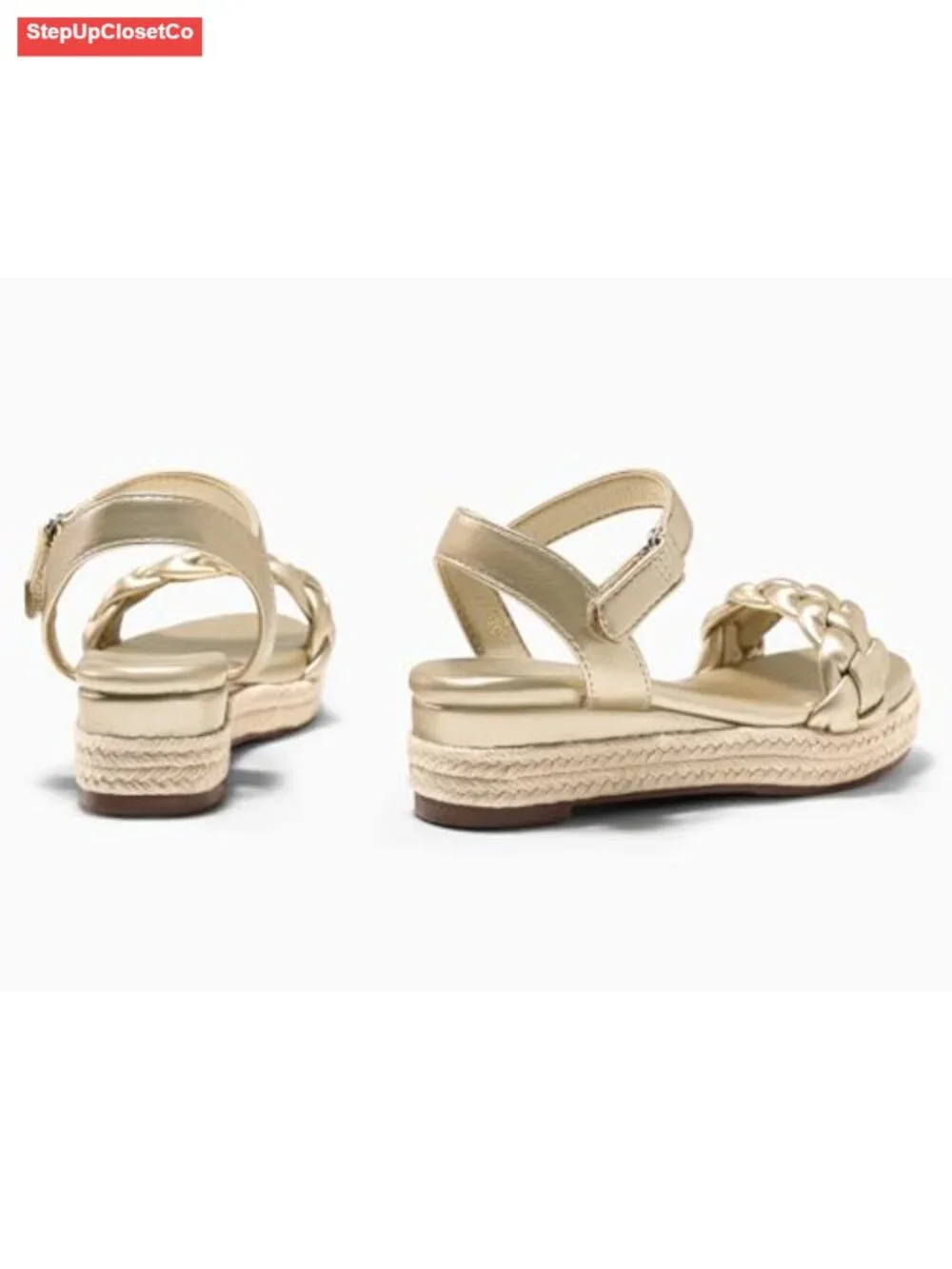 Girls Espadrille Braid Open Toe Ankle Strap Wedge Sandals - Picture 5 of 6